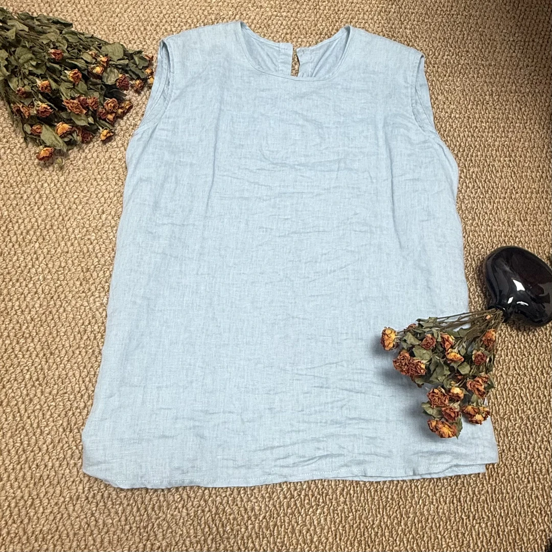 夏季日系复古亚麻无袖小背心简约百搭宽松内搭上衣