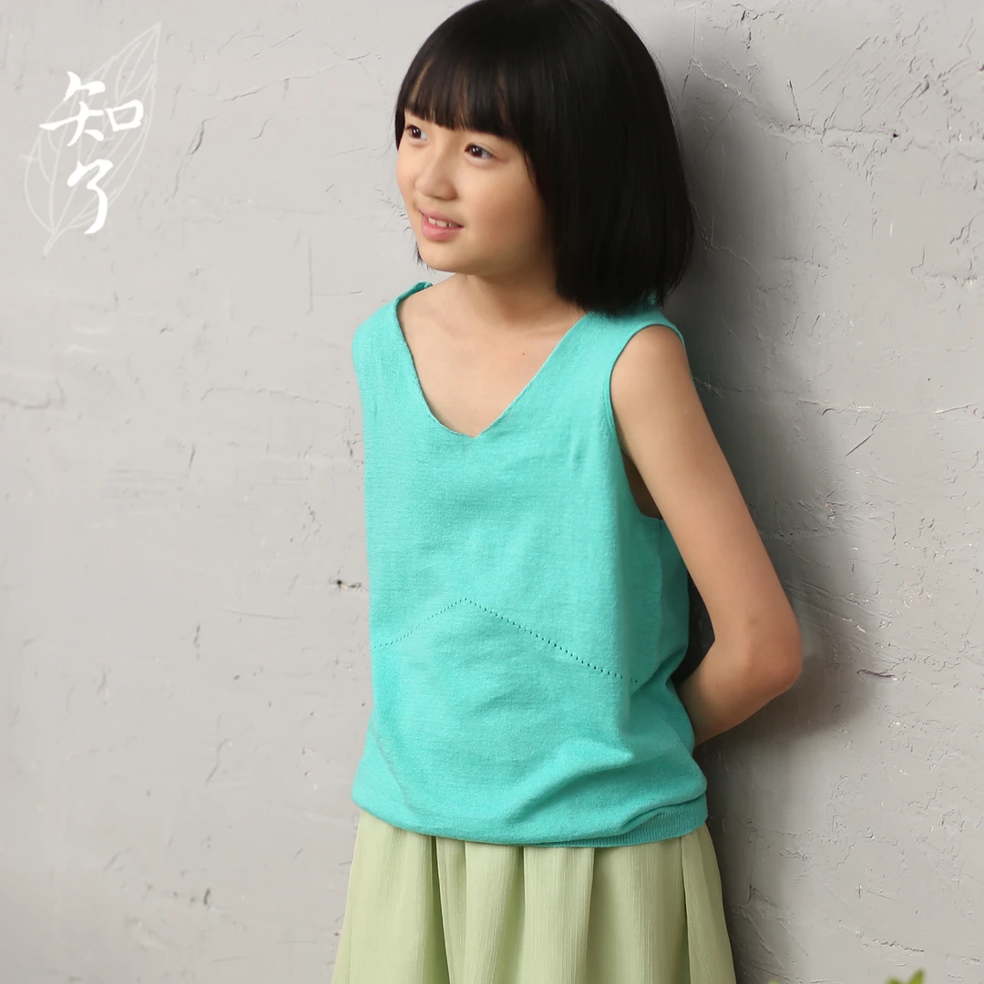【清仓】知了童装5518 夏款女童中大童棉麻宽松无袖T恤中大童