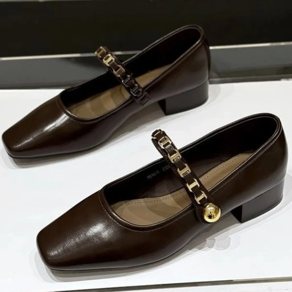 09-01复古玛丽珍鞋女韩版法式浅口单鞋一字带粗跟小皮鞋