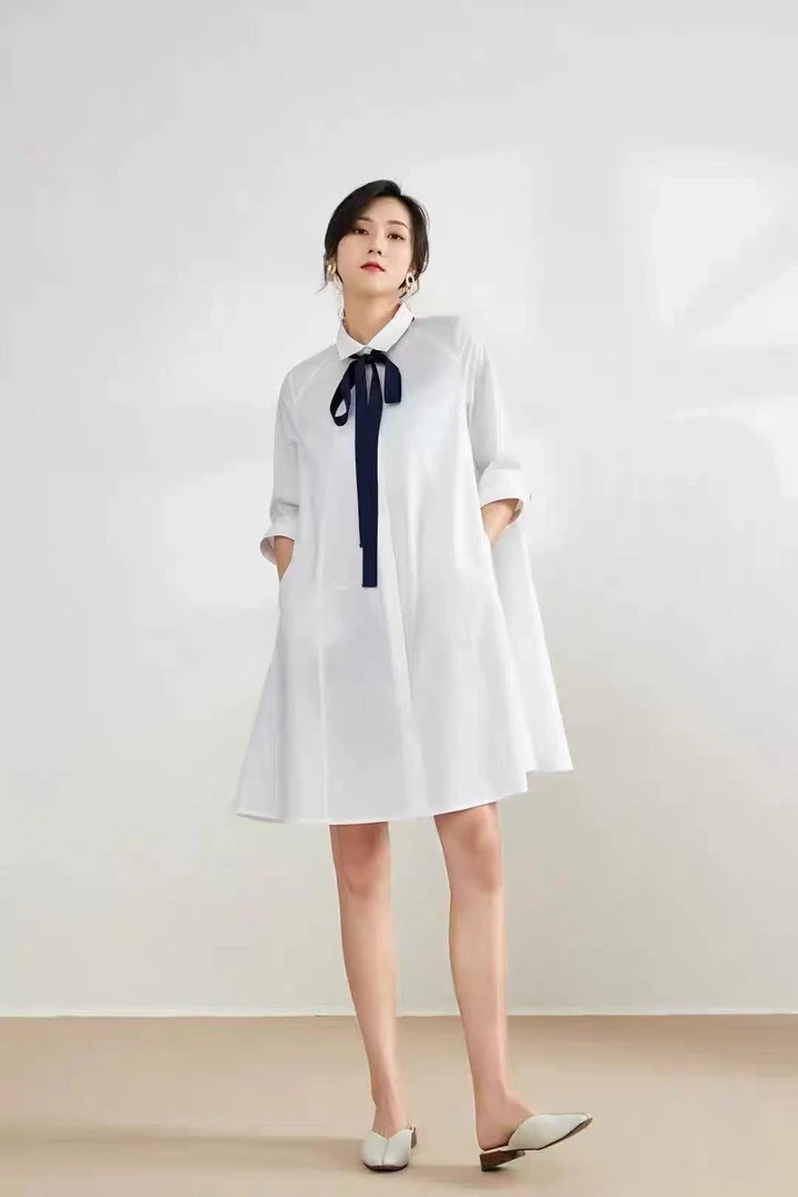 5821法式复古连衣裙中长女新款春秋洋气减龄宽松显瘦遮肚子衬衫裙