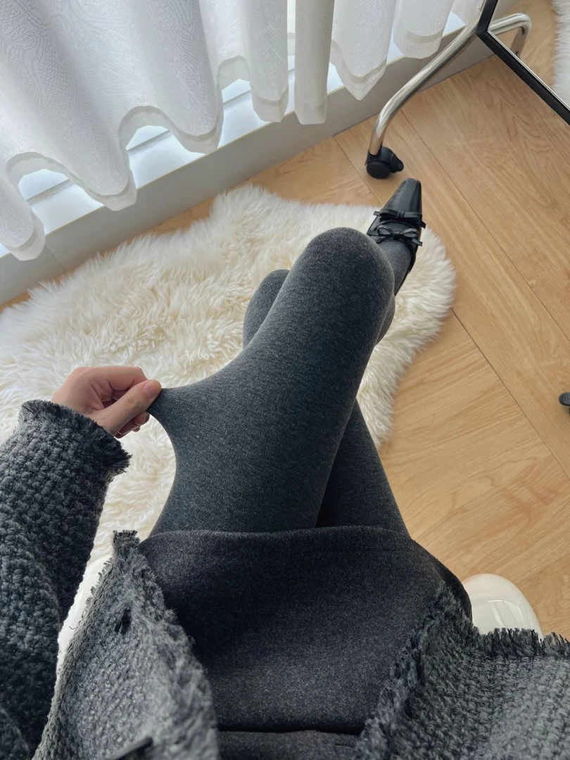 双十一平纹棉质秋春季加绒打底裤薄绒九分裤外穿显瘦踩脚袜连裤袜
