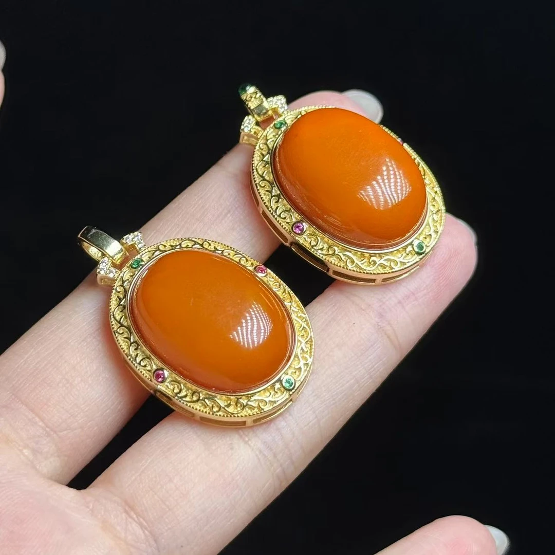 S925银蜜蜡蛋面吊坠多样性发一- BTH139（尺寸23*16.5*9mm）