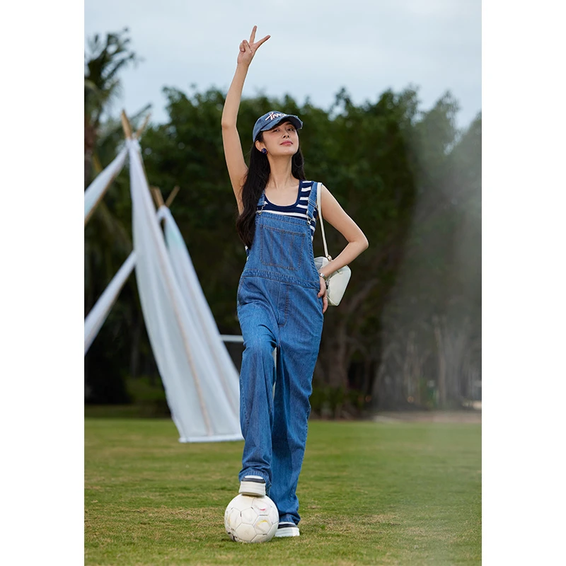 TRACY CHU CHICGIRL日本进口岗山薄牛仔背带裤显瘦百搭老钱松弛感