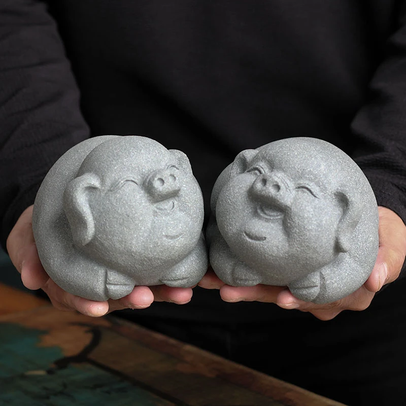 福猪摆件十二生肖动物家居客厅寓意装饰手工茶道茶道小石猪石雕猪