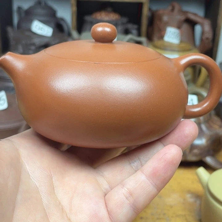 茶壶紫砂紫砂壶朱泥扁西施180cc微微瑕