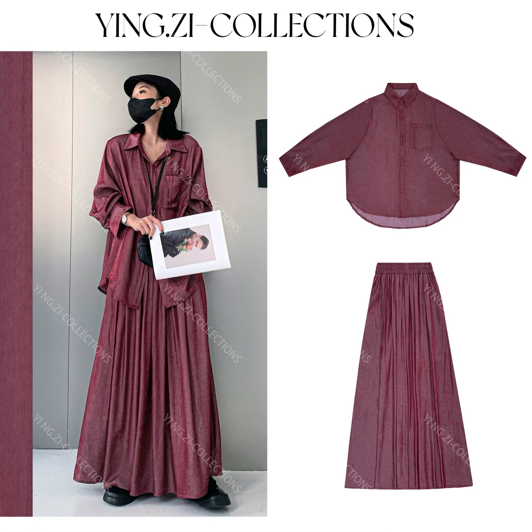 Ying-Zi【楹绯】衬衫套装裙长袖休闲显瘦复古