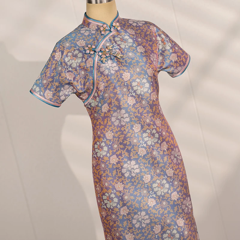 徐永良 57323 【东汉牡丹】非遗古蜀锦工艺旗袍里外桑蚕丝中长款