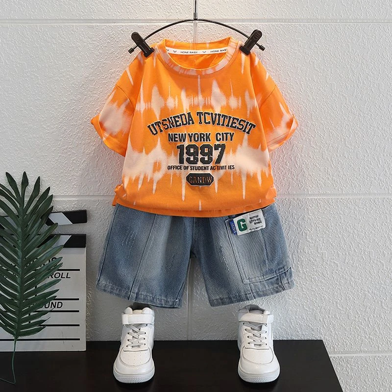 男童短袖套装夏季2025新款儿童洋气宝宝夏装小男孩休闲运动两件套