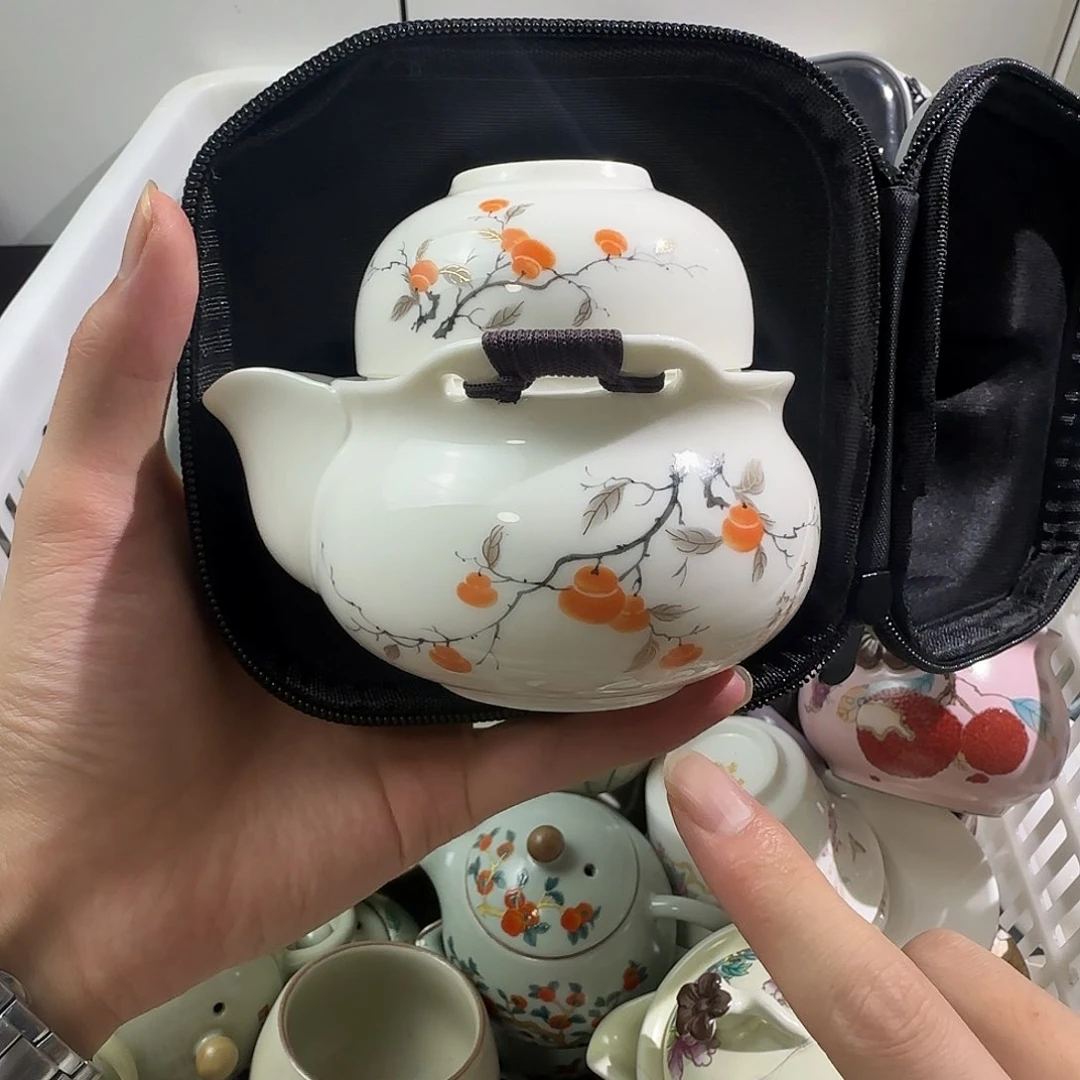 瓷片羊脂玉柿柿如意宝瓶旅行套装