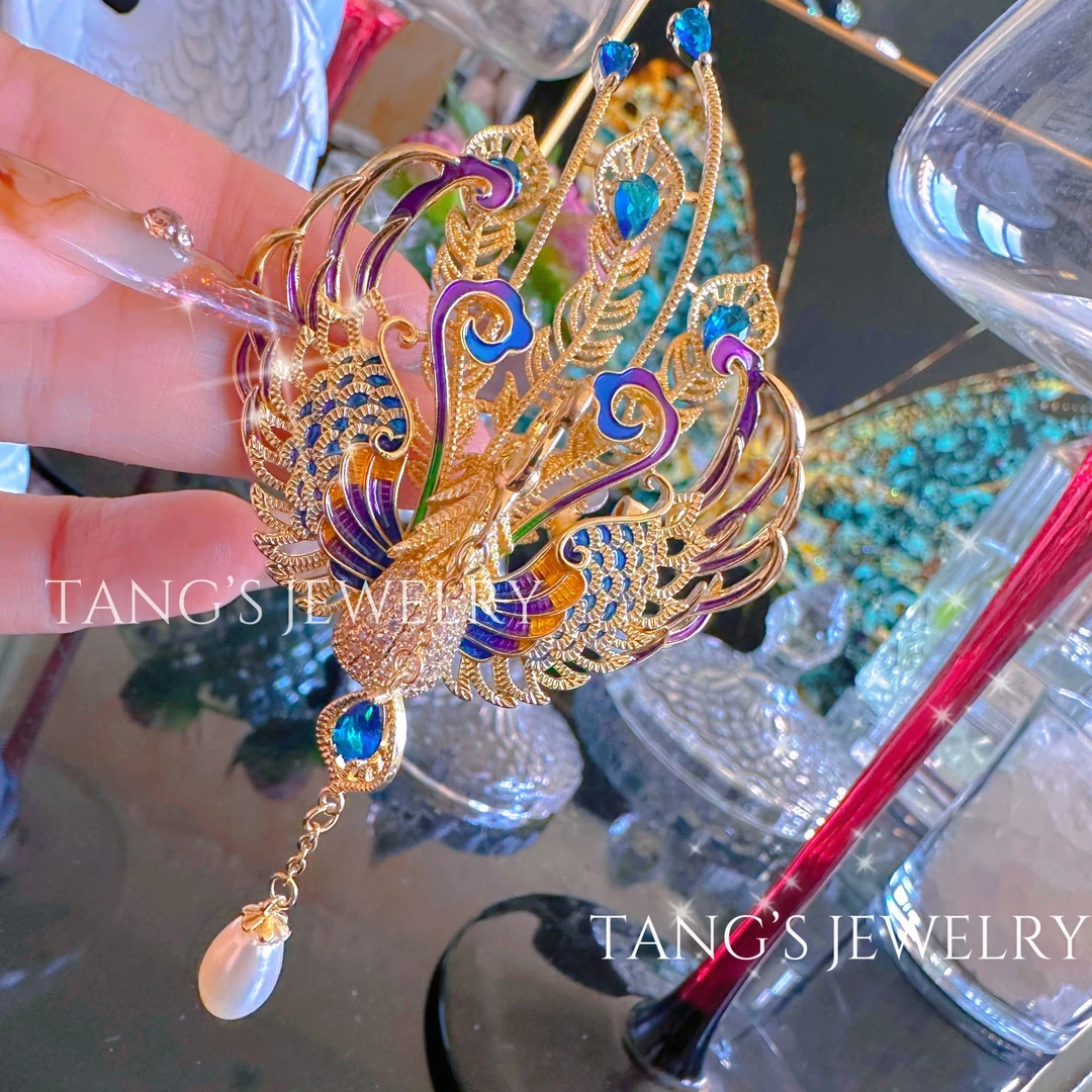 铜合金胸针 Z0632百鸟朝凤奢华珐琅凤凰胸针古风