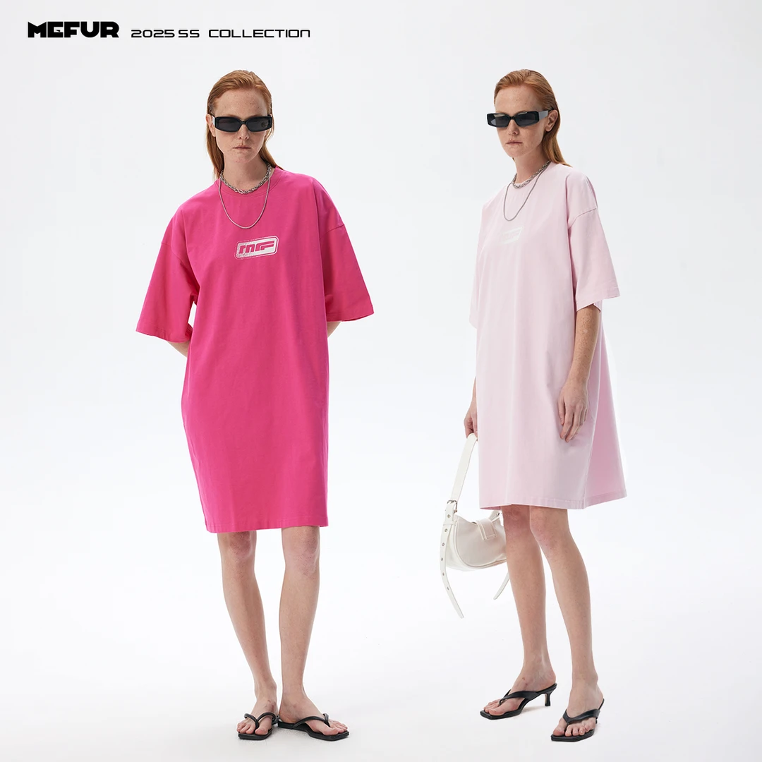 MEFUR 印花中长款T恤裙2024年夏季新款圆领街头宽松短袖T恤上衣女