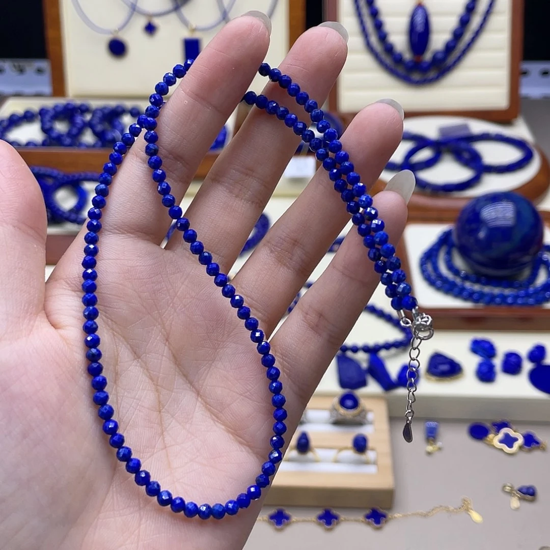 银S925镶嵌青金石项链3+刻面