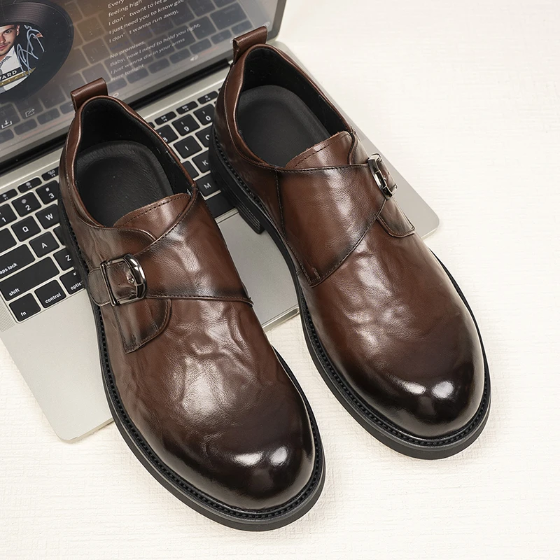 新款头层牛皮商务休闲皮鞋男英伦风透气潮流懒人一脚蹬乐福鞋