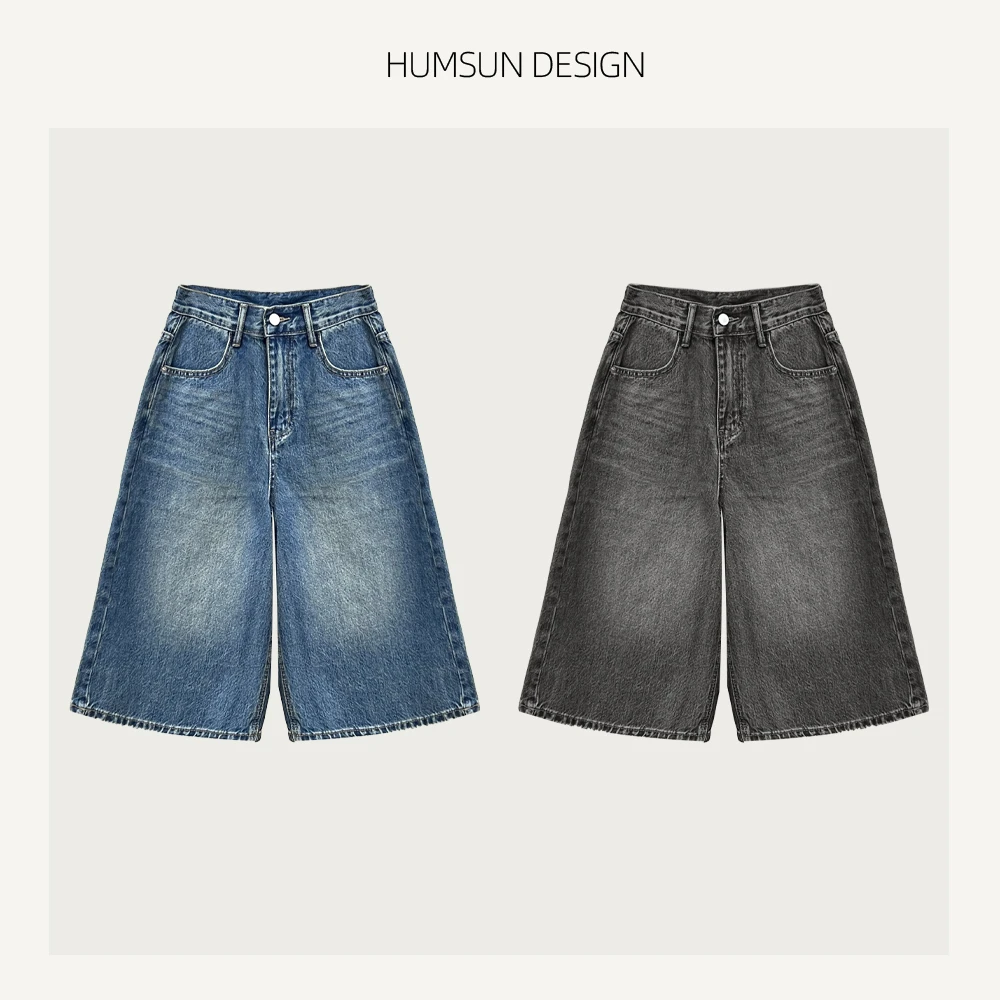 HUMSUN/禾木笙「沐白」怀旧喷马骝酵洗磨白做旧七分牛仔裤 5A250