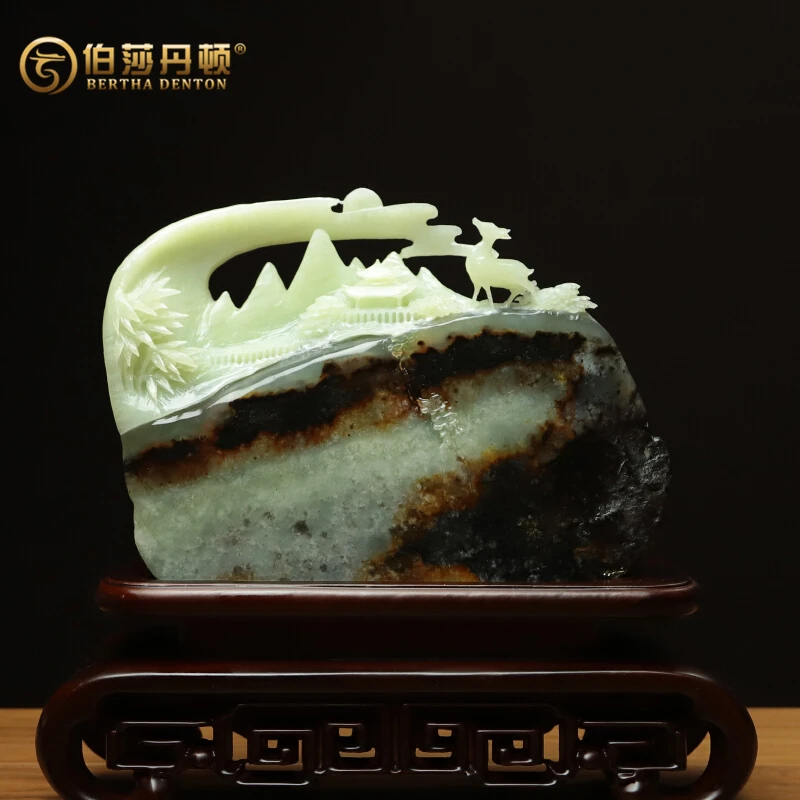 BERTHA DENTON/伯莎丹顿天然玉石摆件雕刻福鹿福禄双全礼品装饰品