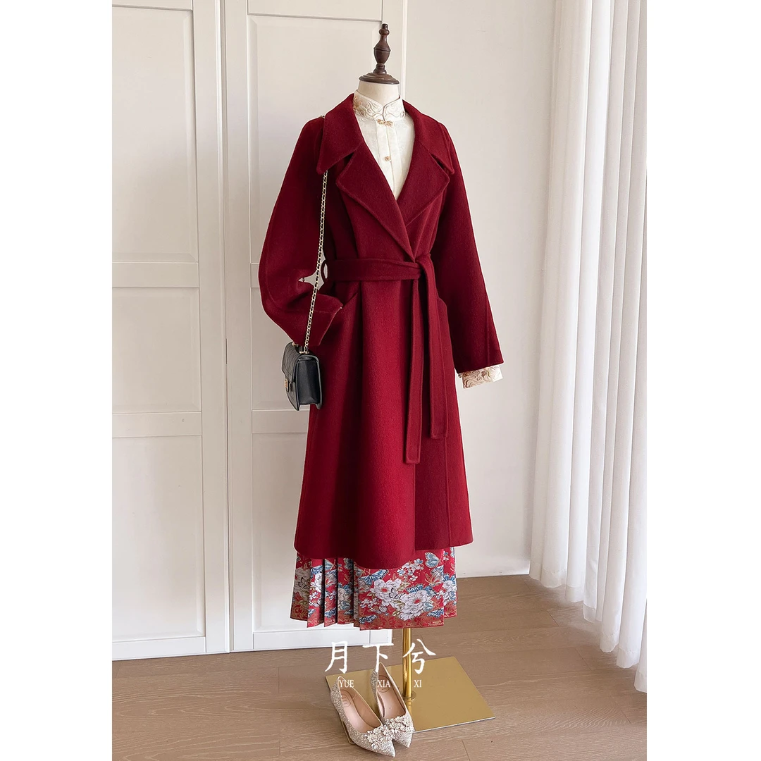 【月下兮-初语】红色大衣新娘结婚订婚礼服呢子双面羊毛敬酒外套