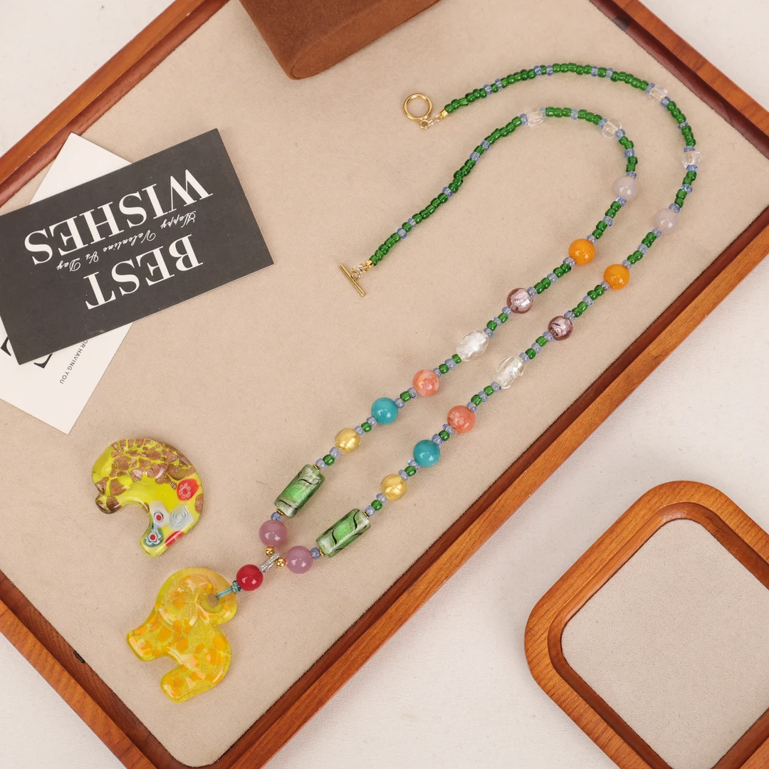 合金项链 玉楼东合金项链 LZ2320 黄色大象琉璃项链