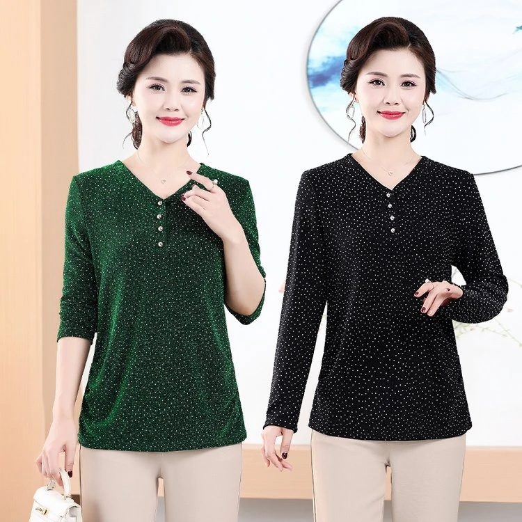 打底衫女内搭中年妈妈 春秋新款大码女装小衫外穿内搭弹力带钻