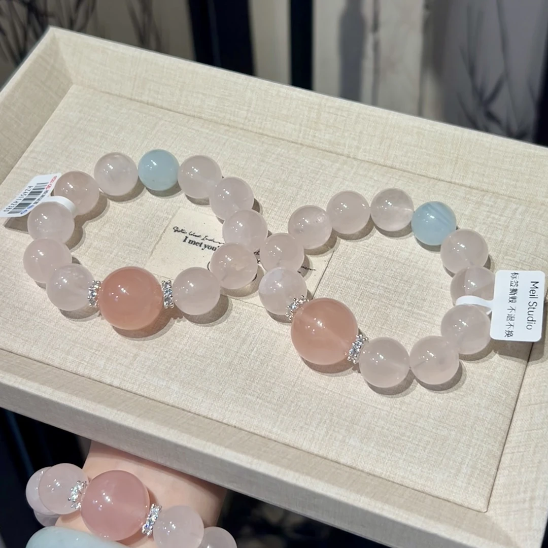 【拍两件89*2】 4511 顶珠20mm马粉+15mm粉水+15mm海蓝宝手串