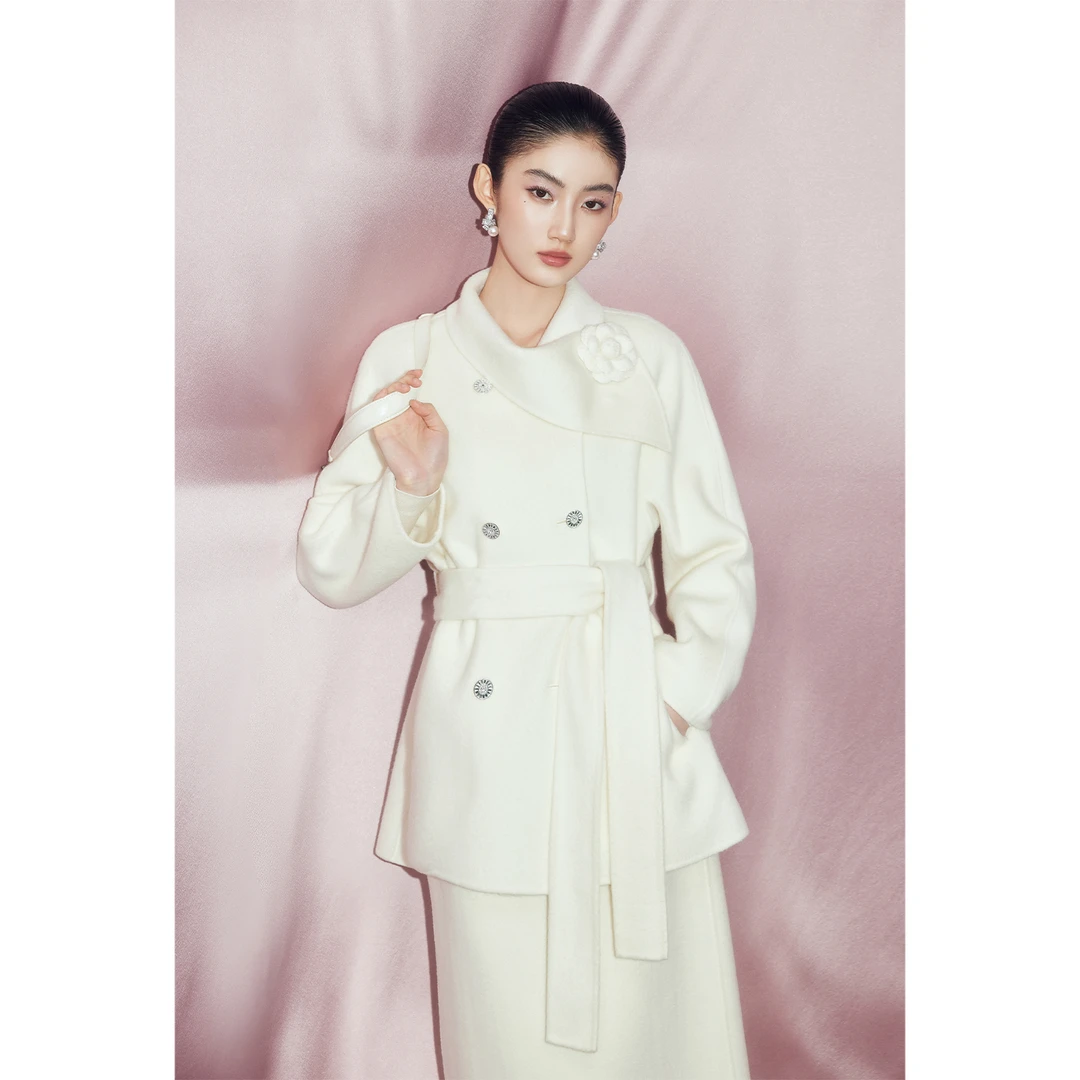 【陈大可专属】MandyZhang白月光白色毛呢外套女冬双面呢大衣