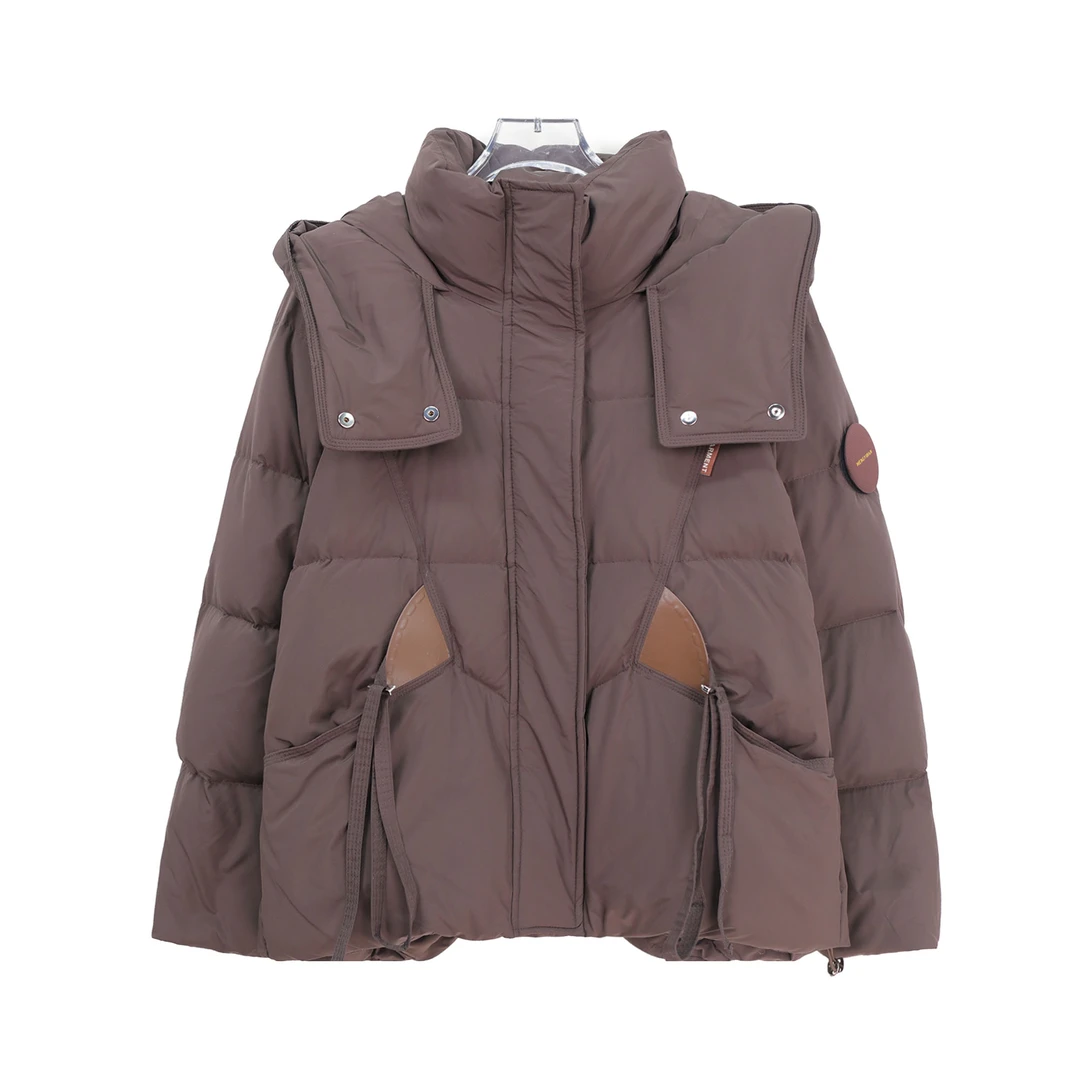 冬季新款设计感飘带羽绒服休闲连帽外套U177