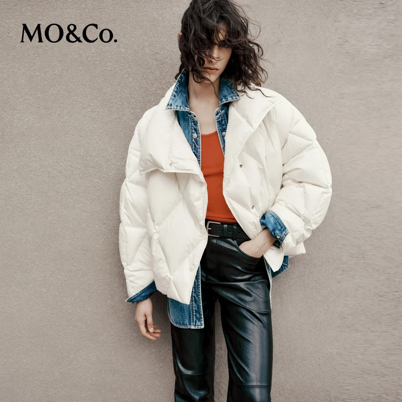 MOCO秋季高领大翻领菱格纹鸭绒羽绒服面包服MBD3EINT16