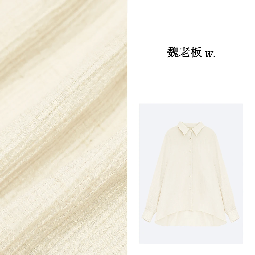 W.Diva【写意】春季进口亚麻棉混纺纱休闲轻薄翻领衬衫1S28F3360