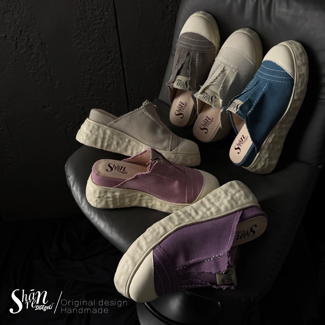 ShānRen原创 百搭休闲一脚蹬懒人包头拖鞋女夏外穿厚底帆布半拖