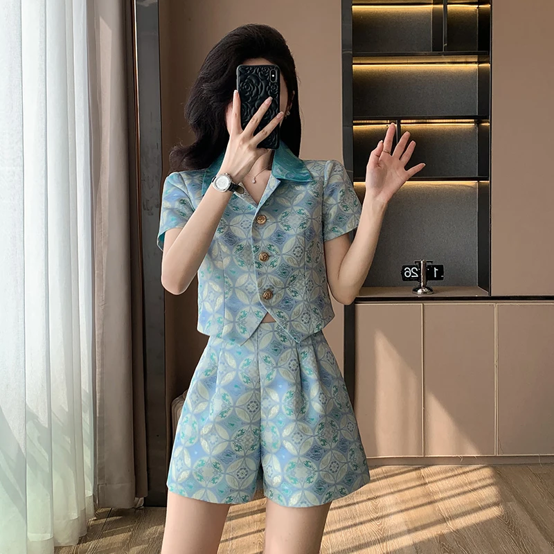 2025春夏季新款时尚气质国风两件套显高短裤高级感气质套装小个子
