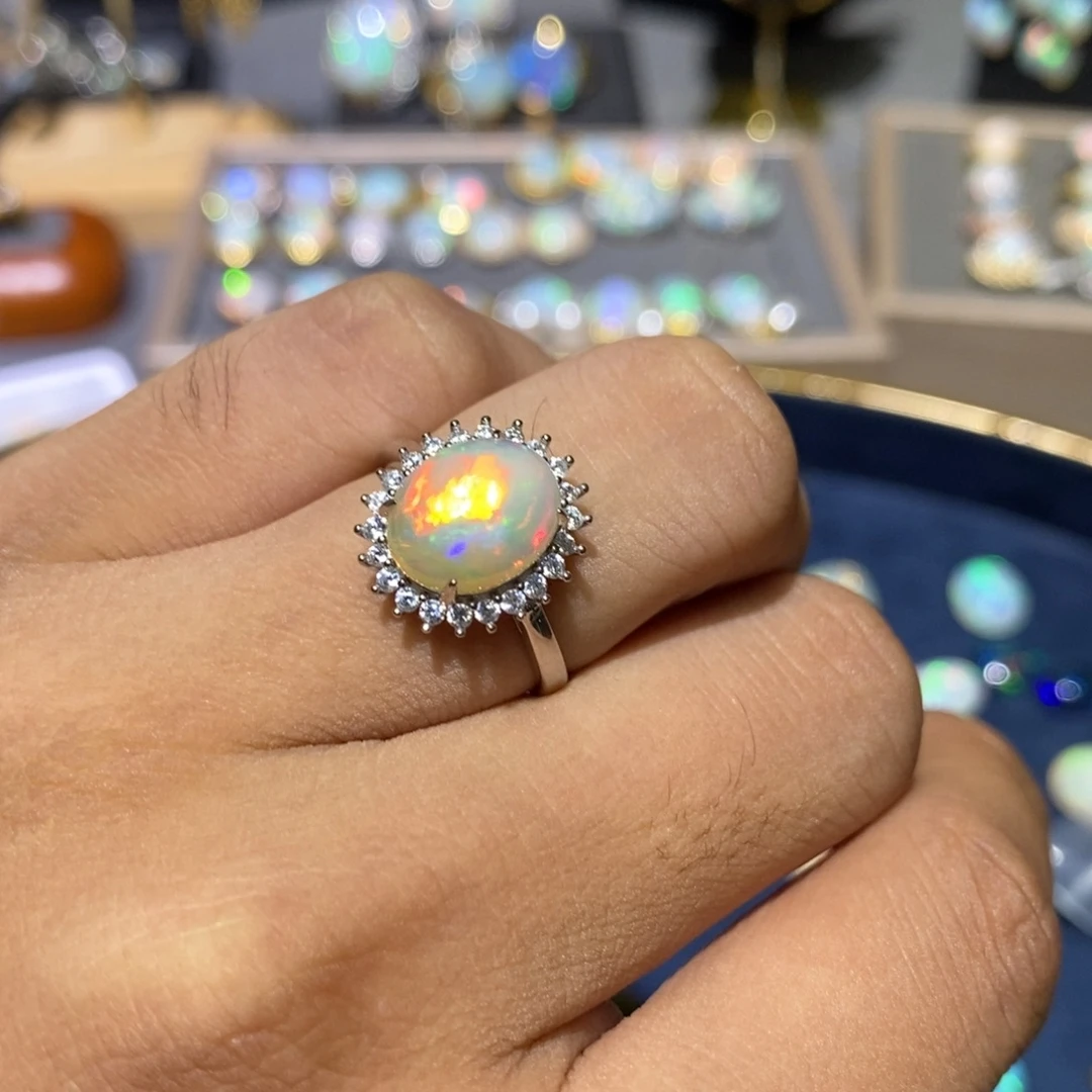 远***你银S925镶嵌欧泊欧泊戒指