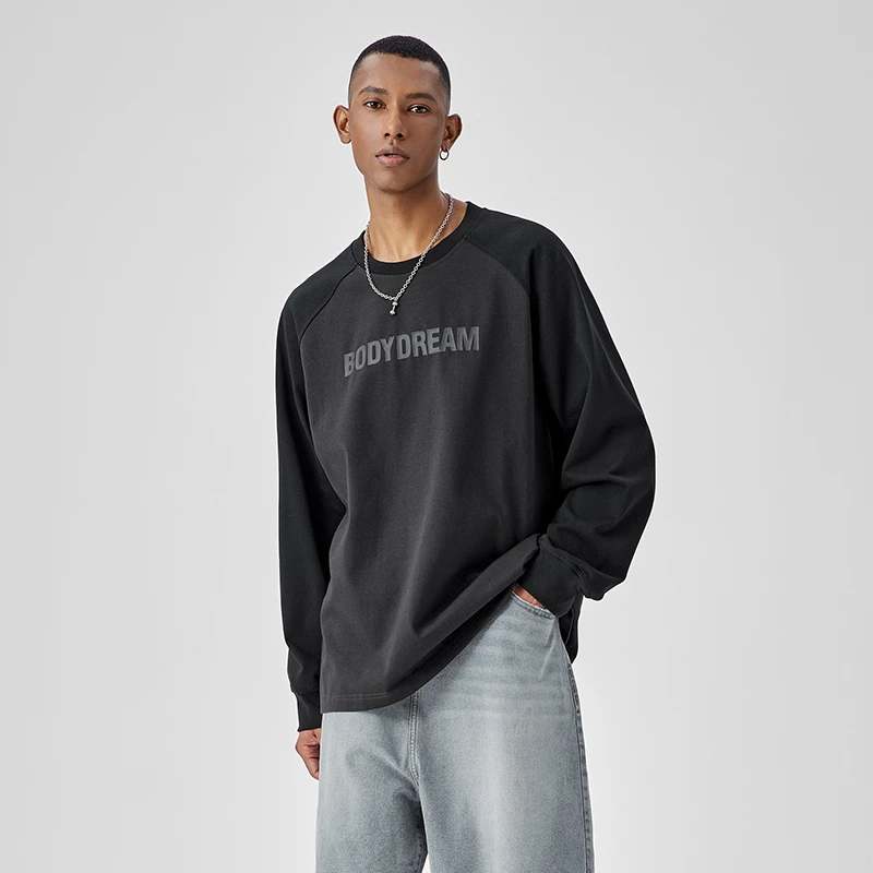 BODYDREAM插肩长袖T恤男秋款美式休闲情侣重磅套头圆领上衣