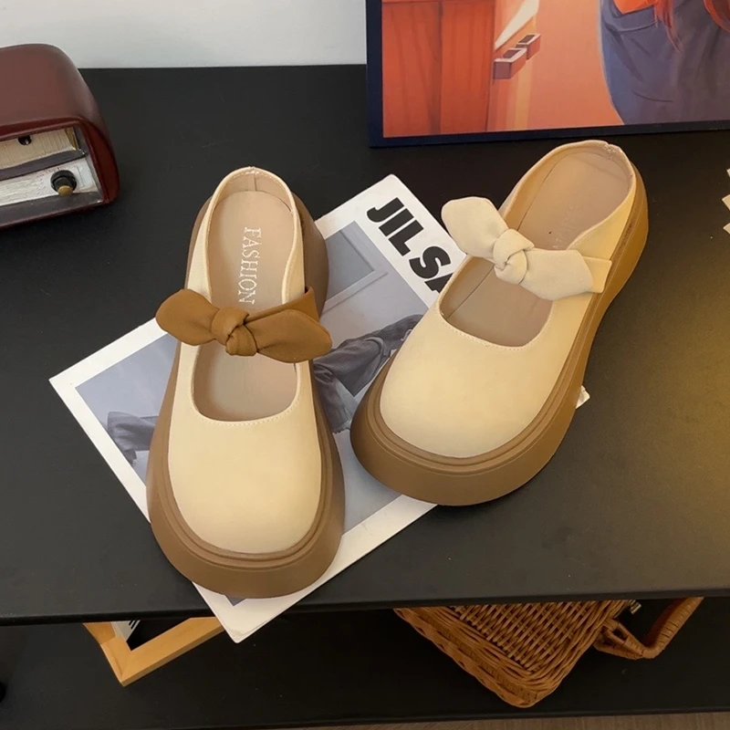 仙女风蝴蝶结厚底包头半拖鞋女外穿2025年夏季新款百搭玛丽珍女鞋