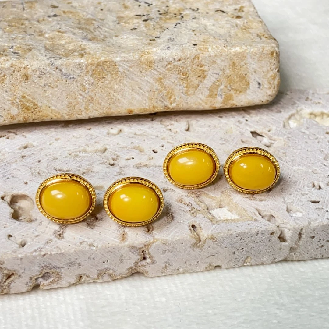 【星浩好物】s925银镶蜜蜡耳钉QT03H515【多样性发一件】7*8