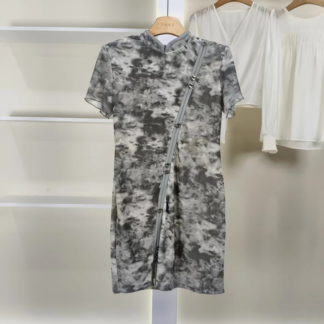 麦迪尚品【遥】50908128 新中式印花修身连衣裙夏季女装品牌折扣
