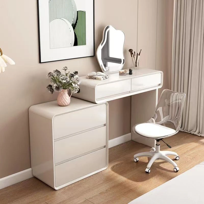 2025年新款实木梳妆台斗柜一体卧室奶油风大容量梳妆台小户型窄小