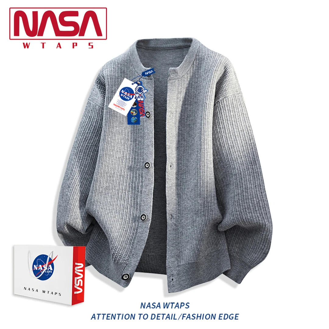 NASA WTAPS美式开衫毛衣男款秋冬季潮流肌理感宽松百搭针织衫外套