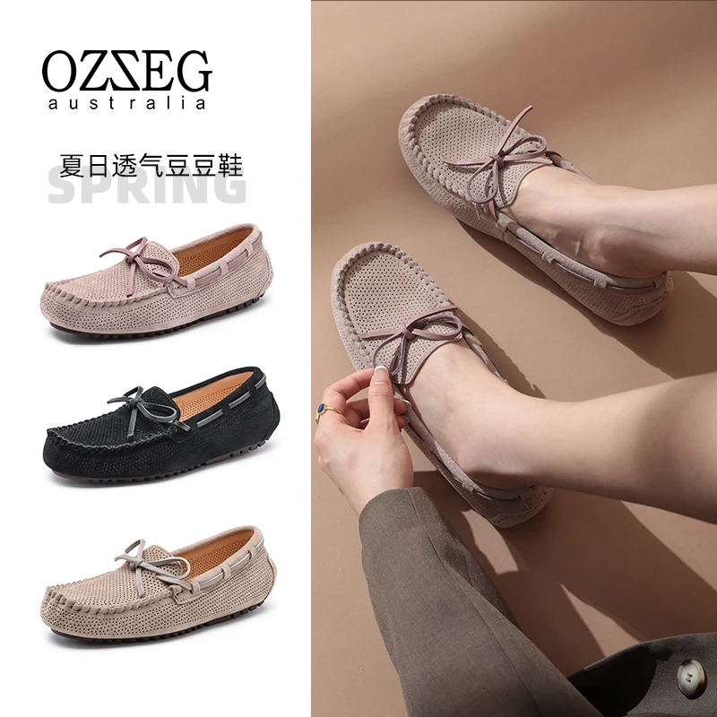 【透气孔】OZZEG澳泽格豆豆鞋女真皮夏透气平底2025新款单鞋Z3368