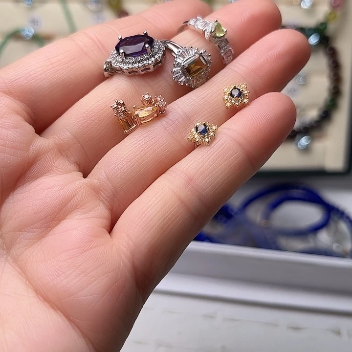 蓝宝石耳饰银S925镶嵌小*