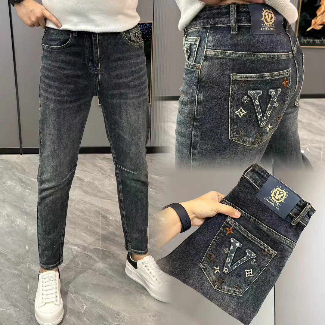 牛仔裤男款爆款2025新款男裤时尚提花小脚裤弹力修身显瘦长裤百搭