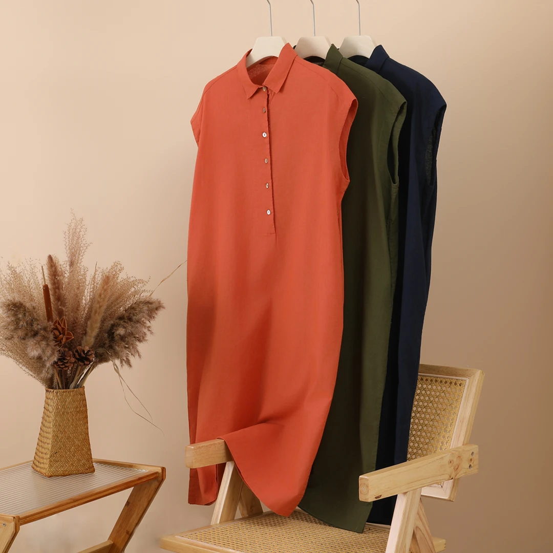 新款舒适慵懒感亚麻衬衣裙C05Q26