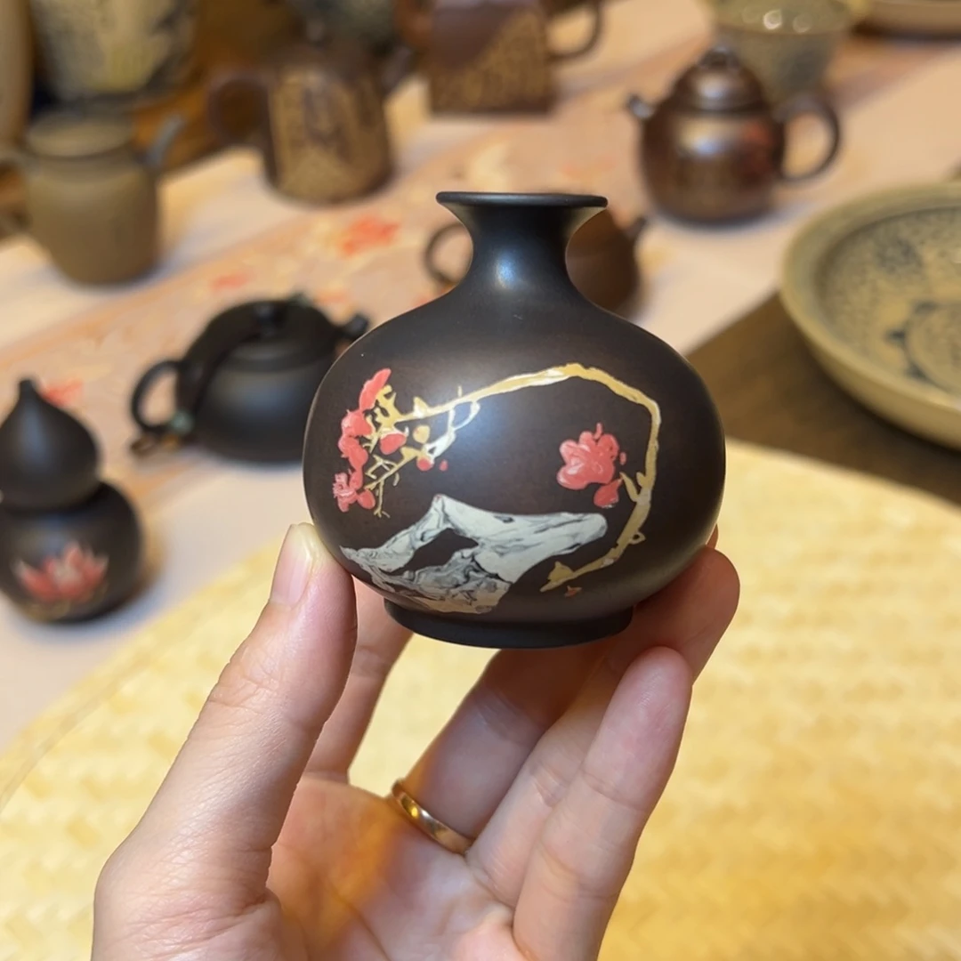 拾光老师纯手工刻填小盖置小花器