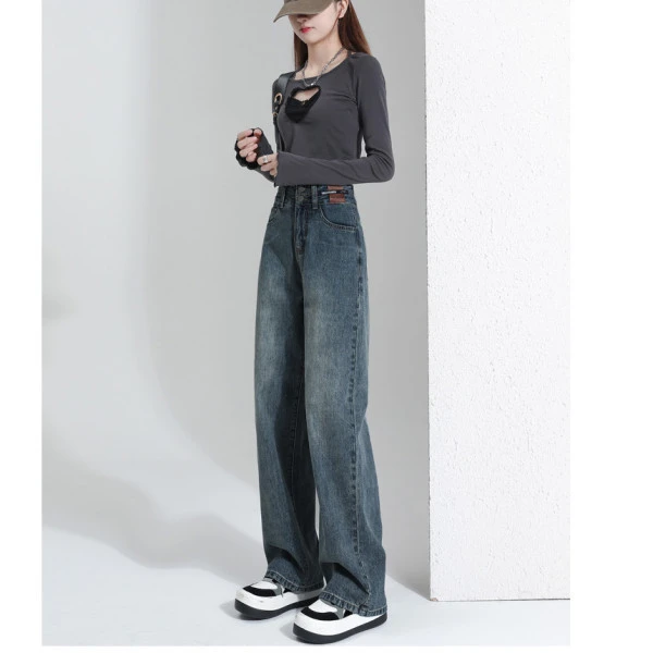 黑色直筒牛仔裤女2025春秋爆款新款高腰显瘦小个子垂感阔腿拖地裤