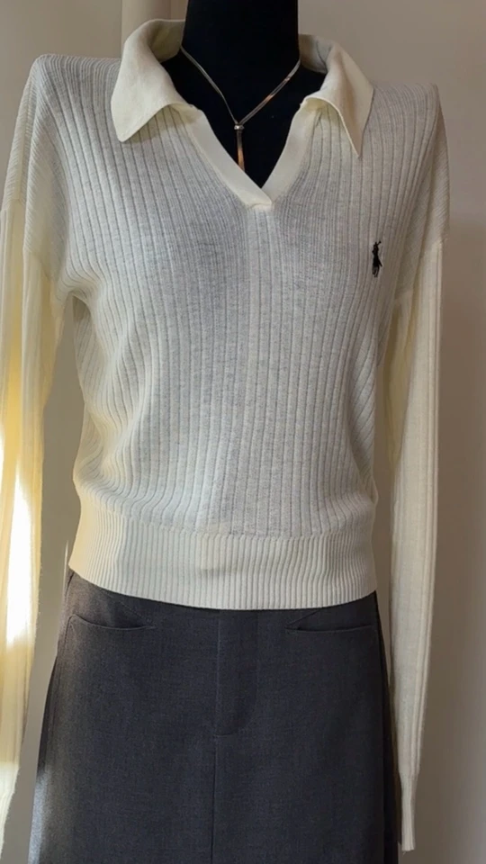 Polo领刺绣长袖针织衫