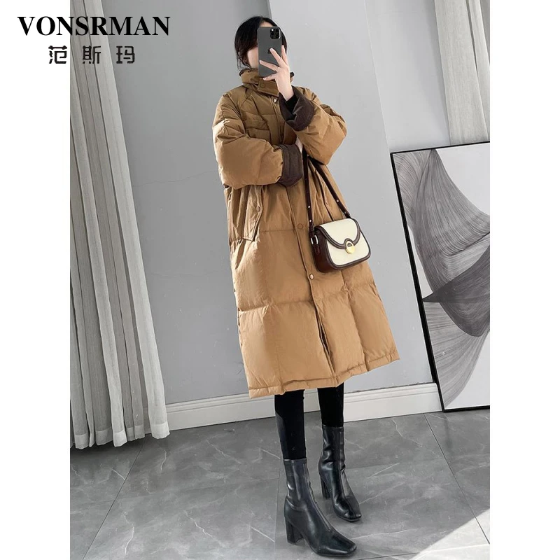 卡其色羽绒服女2025冬季新款加厚时尚韩版白鸭绒休闲中长款外套潮