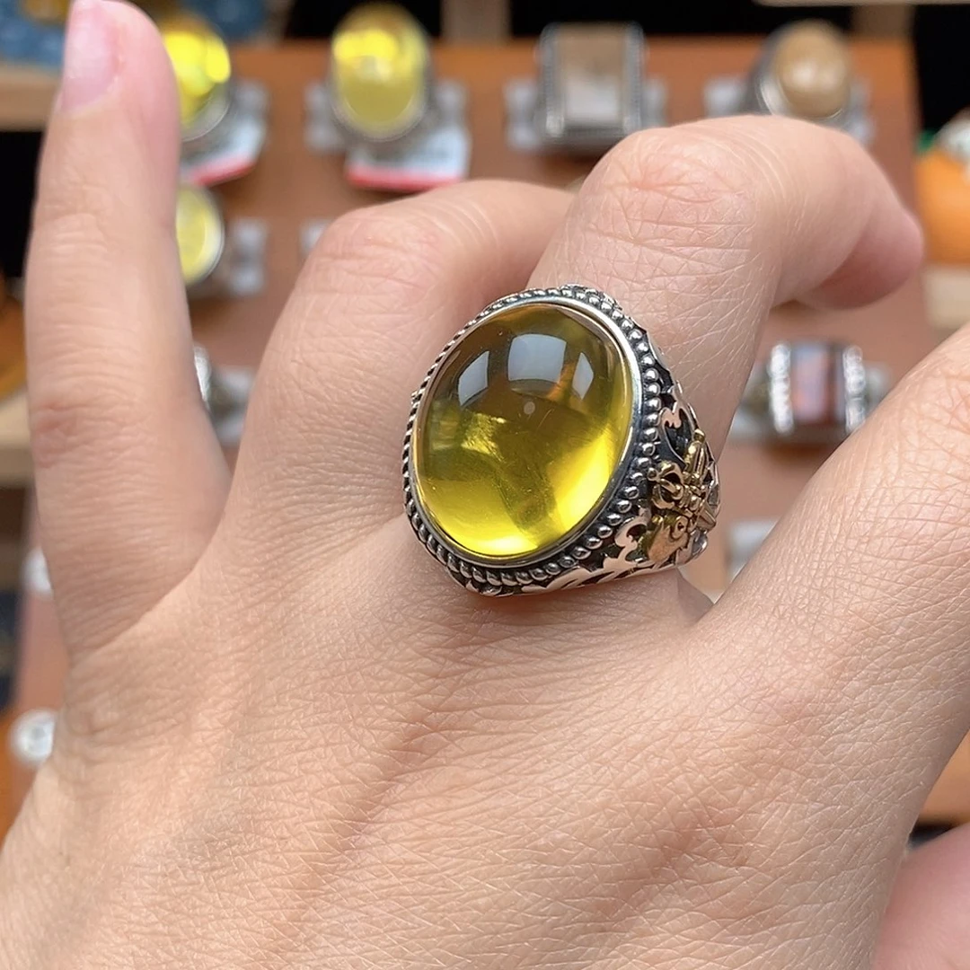 琥珀银S925镶嵌戒指琥珀