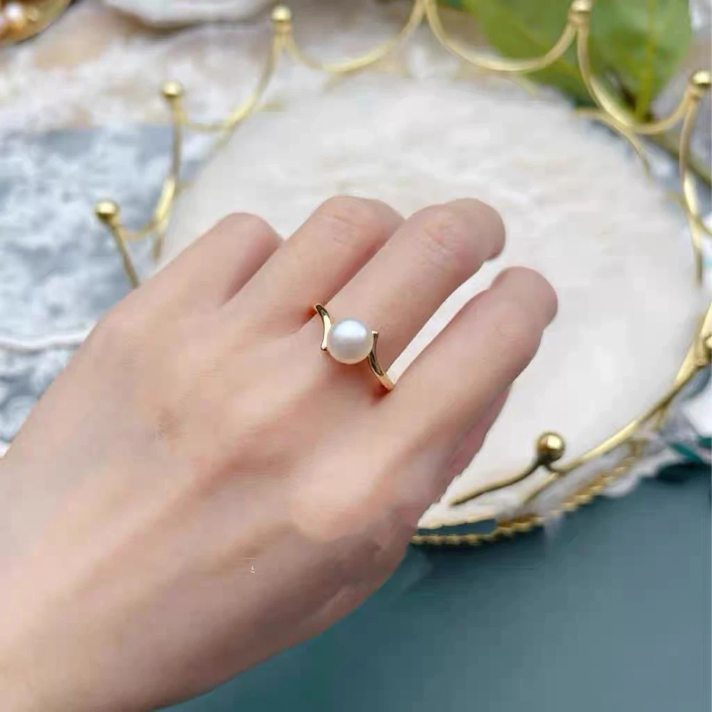 637 白色天然珍珠戒指 开口可调节 简约小众