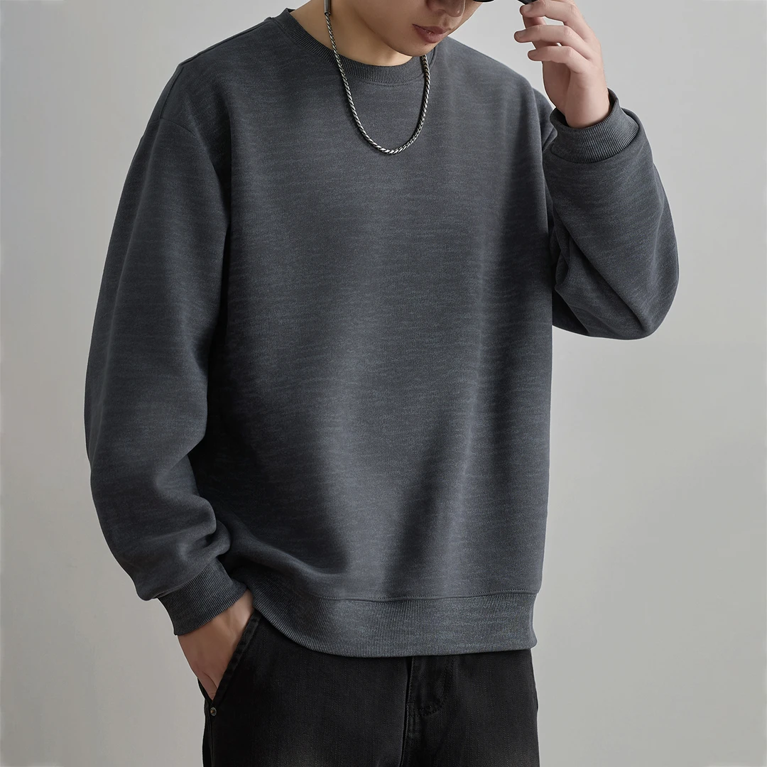 U&PURA350g重磅圆领卫衣男士秋季宽松休闲长袖外套纯色简约百搭