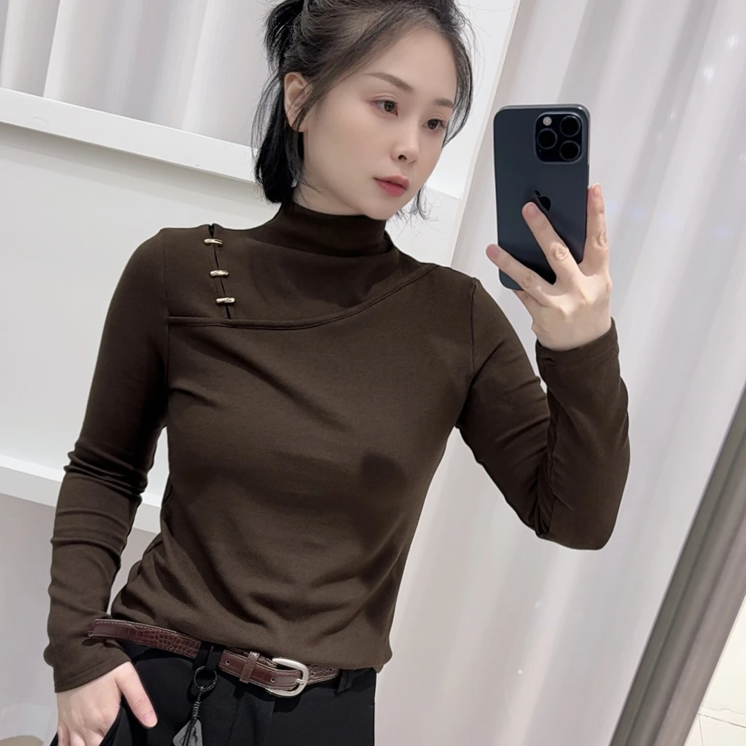 【25822】秋冬显瘦长袖杂志风常规款女款修身T恤半高领女