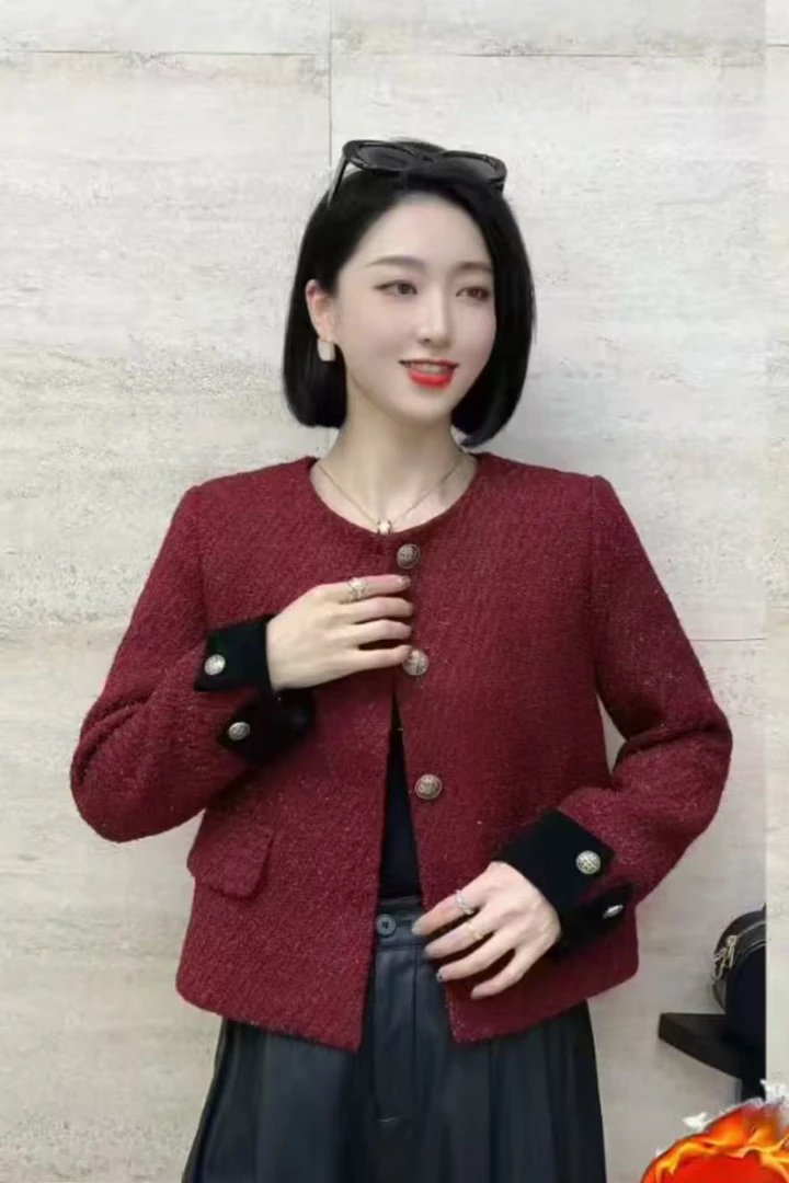 2511冬季新款小香风短外套夹薄棉亮闪时尚短外套长度56