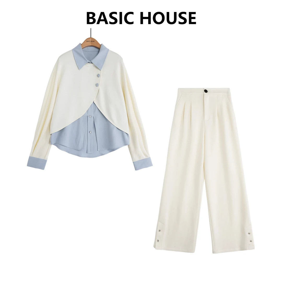 Basic House/百家好春夏季百搭衬衫拼接假两件套装B1335B5BX02